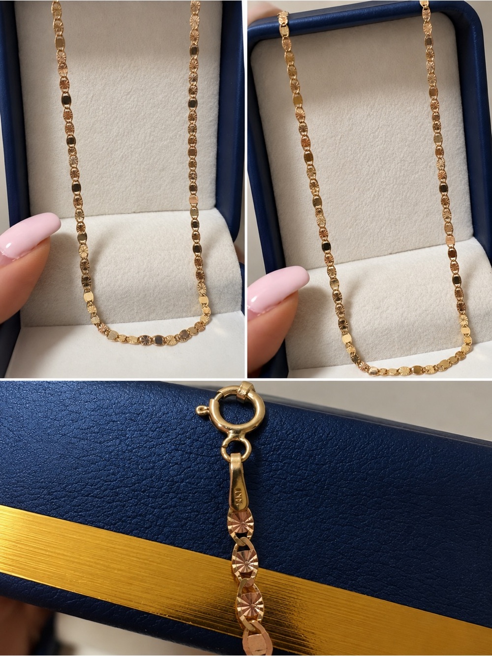 14k 16inch Valentino Women's Gold-Tone Textured Link Necklace - Classic Shine